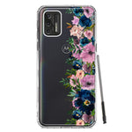 Motorola Moto G Stylus 4G 2021 Navy Blue Summer Watercolor Floral Classic Purple Flowers Hybrid Protective Phone Case Cover