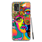 Motorola Moto G Stylus 2021 Neon Rainbow Psychedelic Hippie One Eye Pop Art Hybrid Protective Phone Case Cover