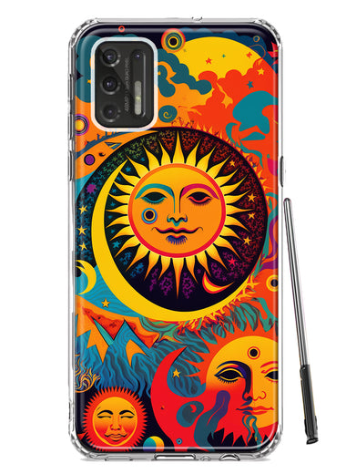Motorola Moto G Stylus 2021 Neon Rainbow Psychedelic Indie Hippie Sun Moon Hybrid Protective Phone Case Cover