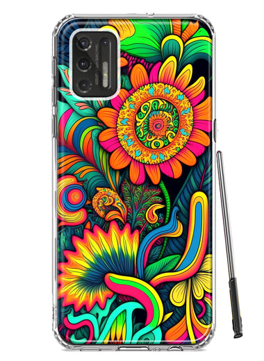 Motorola Moto G Stylus 2021 Neon Rainbow Psychedelic Indie Hippie Sunflowers Hybrid Protective Phone Case Cover