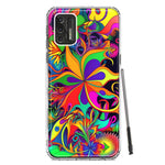 Motorola Moto G Stylus 2021 Neon Rainbow Psychedelic Hippie Wild Flowers Hybrid Protective Phone Case Cover
