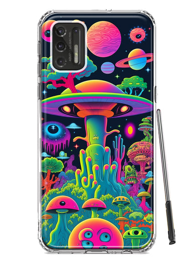 Motorola Moto G Stylus 2021 Neon Rainbow Psychedelic UFO Alien Planet Hybrid Protective Phone Case Cover