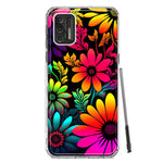 Motorola Moto G Stylus 2021 Neon Rainbow Glow Colorful Abstract Flowers Floral Hybrid Protective Phone Case Cover