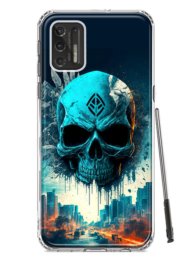 Motorola Moto G Stylus 2021 Blue Apocalypse Cyberpunk Skull Feather Double Layer Phone Case Cover