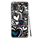 Motorola Moto G Stylus 4G 2021 Black White Hearts Love Graffiti Hybrid Protective Phone Case Cover