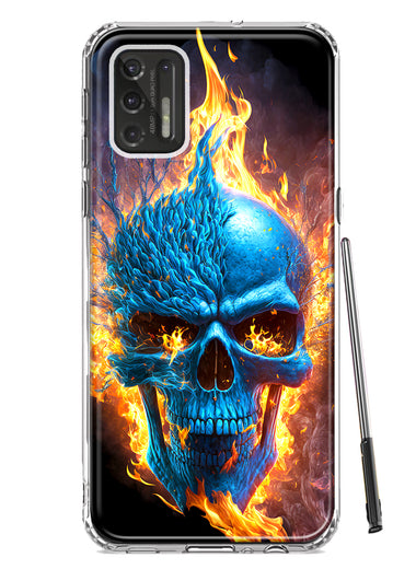 Motorola Moto G Stylus 2021 Blue Flaming Skull Burning Fire Double Layer Phone Case Cover