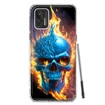 Motorola Moto G Stylus 2021 Blue Flaming Skull Burning Fire Double Layer Phone Case Cover