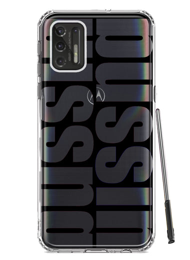 Motorola Moto G Stylus 4G 2021 Black Clear Funny Text Quote Bussin Hybrid Protective Phone Case Cover