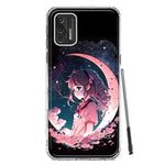 Motorola Moto G Stylus 2021 Kawaii Manga Pink Cherry Blossom Dreaming Moon Girl Hybrid Protective Phone Case Cover