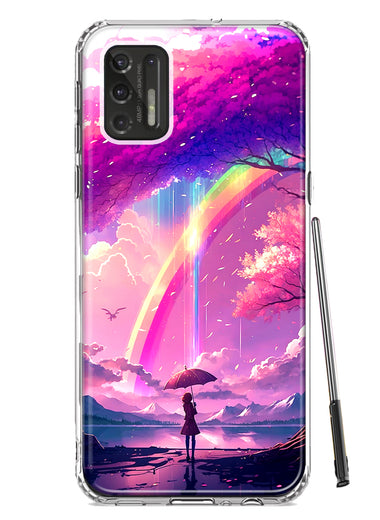 Motorola Moto G Stylus 4G 2021 Kawaii Manga Pink Cherry Blossom Japanese Rainbow Girl Hybrid Protective Phone Case Cover