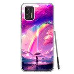 Motorola Moto G Stylus 4G 2021 Kawaii Manga Pink Cherry Blossom Japanese Rainbow Girl Hybrid Protective Phone Case Cover