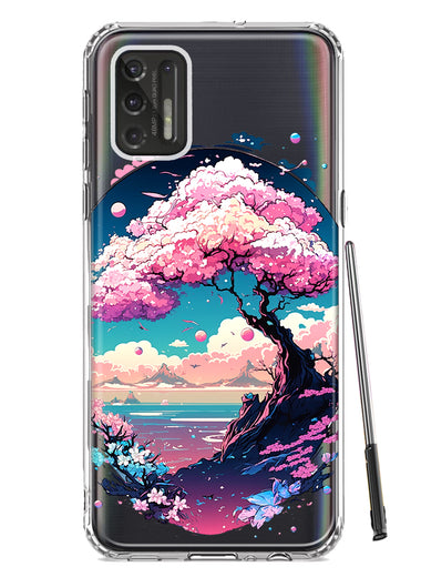 Motorola Moto G Stylus 2021 Kawaii Manga Pink Cherry Blossom Japanese Sky Floral Ocean Hybrid Protective Phone Case Cover