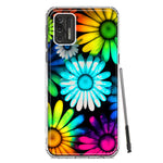 Motorola Moto G Stylus 2021 Neon Rainbow Daisy Glow Colorful Daisies Baby Blue Pink Yellow White Double Layer Phone Case Cover
