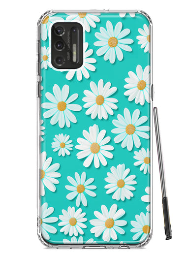 Motorola Moto G Stylus 2021 Turquoise Teal White Daisies Cute Daisy Polka Dots Double Layer Phone Case Cover