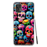 Motorola Moto G Stylus 4G 2021 Halloween Spooky Colorful Day of the Dead Skulls Hybrid Protective Phone Case Cover