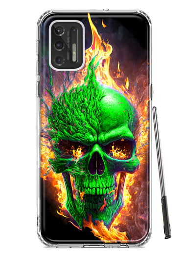 Motorola Moto G Stylus 2021 Green Flaming Skull Burning Fire Double Layer Phone Case Cover