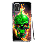 Motorola Moto G Stylus 2021 Green Flaming Skull Burning Fire Double Layer Phone Case Cover