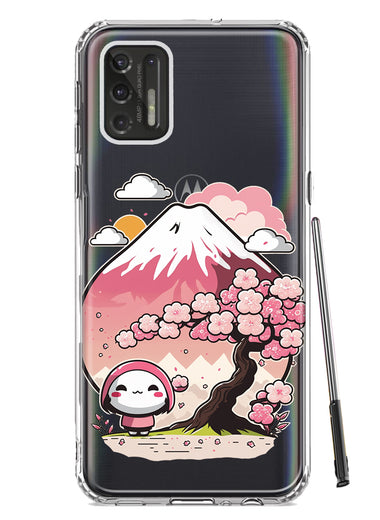 Motorola Moto G Stylus 2021 Kawaii Manga Pink Cherry Blossom Fuji Mountain Mochi Girl Hybrid Protective Phone Case Cover