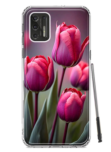 Motorola Moto G Stylus 2021 Pink Tulip Flowers Floral Hybrid Protective Phone Case Cover