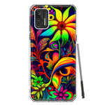 Motorola Moto G Stylus 4G 2021 Neon Rainbow Psychedelic Trippy Hippie Daisy Flowers Hybrid Protective Phone Case Cover