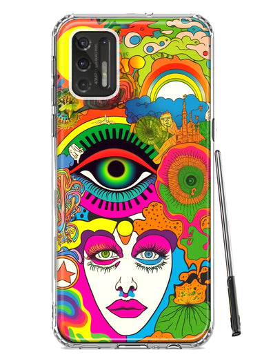 Motorola Moto G Stylus 4G 2021 Neon Rainbow Psychedelic Trippy Hippie DaydreamHybrid Protective Phone Case Cover