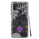 Motorola Moto G Stylus 4G 2021 Halloween Skeleton Heart Hands Spooky Spider Web Hybrid Protective Phone Case Cover
