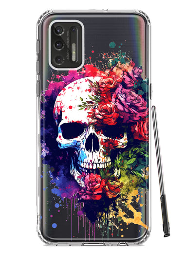 Motorola Moto G Stylus 4G 2021 Fantasy Skull Red Purple Roses Hybrid Protective Phone Case Cover