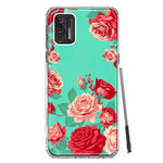 Motorola Moto G Stylus 2021 Turquoise Teal Vintage Pastel Pink Red Roses Double Layer Phone Case Cover