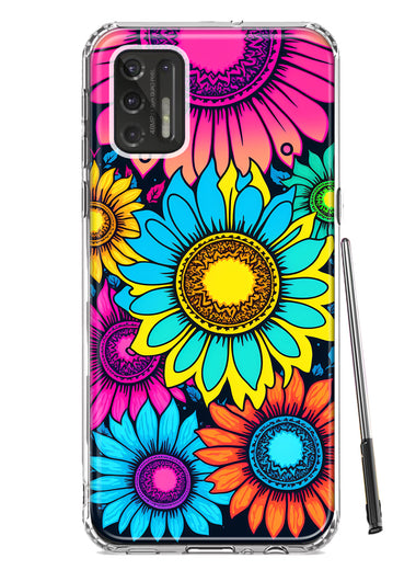 Motorola Moto G Stylus 2021 Vintage Colorful Abstract Sunflowers Floral Double Layer Phone Case Cover