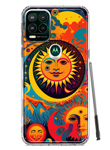 Motorola Moto G Stylus 5G Neon Rainbow Psychedelic Indie Hippie Sun Moon Hybrid Protective Phone Case Cover