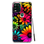 Motorola Moto G Stylus 5G Neon Rainbow Glow Colorful Abstract Flowers Floral Hybrid Protective Phone Case Cover