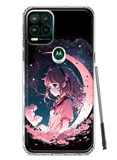 Motorola Moto G Stylus 5G Kawaii Manga Pink Cherry Blossom Dreaming Moon Girl Hybrid Protective Phone Case Cover