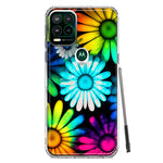 Motorola Moto G Stylus 5G Neon Rainbow Daisy Glow Colorful Daisies Baby Blue Pink Yellow White Double Layer Phone Case Cover