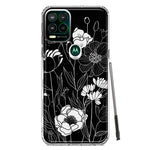 Motorola Moto G Stylus 5G Line Drawing Art White Floral Flowers Hybrid Protective Phone Case Cover