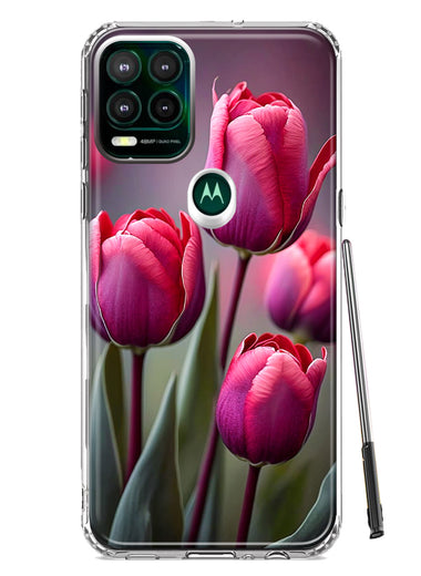 Motorola Moto G Stylus 5G Pink Tulip Flowers Floral Hybrid Protective Phone Case Cover