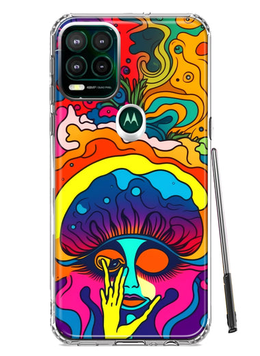 Motorola Moto G Stylus 5G 2021 Neon Rainbow Psychedelic Trippy Hippie Big Brain Hybrid Protective Phone Case Cover