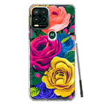 Motorola Moto G Stylus 5G Vintage Pastel Abstract Colorful Pink Yellow Blue Roses Double Layer Phone Case Cover