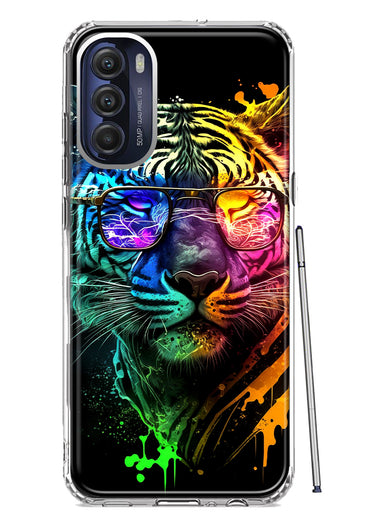 Motorola Moto G Stylus 4G 2022 Neon Rainbow Swag Tiger Hybrid Protective Phone Case Cover