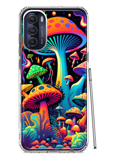 Motorola Moto G Stylus 5G 2022 Neon Rainbow Psychedelic Indie Hippie Mushrooms Hybrid Protective Phone Case Cover