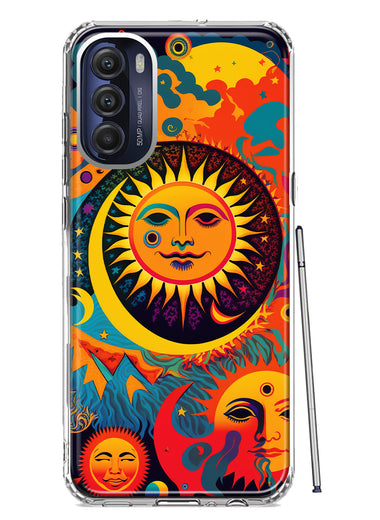 Motorola Moto G Stylus 4G 2022 Neon Rainbow Psychedelic Indie Hippie Sun Moon Hybrid Protective Phone Case Cover