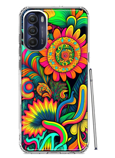 Motorola Moto G Stylus 5G 2022 Neon Rainbow Psychedelic Indie Hippie Sunflowers Hybrid Protective Phone Case Cover