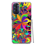 Motorola Moto G Stylus 4G 2022 Neon Rainbow Psychedelic Hippie Wild Flowers Hybrid Protective Phone Case Cover