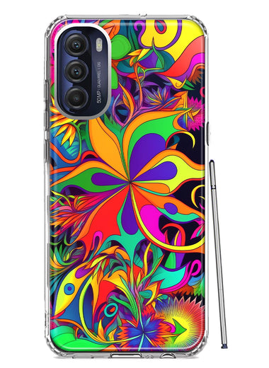 Motorola Moto G Stylus 5G 2022 Neon Rainbow Psychedelic Hippie Wild Flowers Hybrid Protective Phone Case Cover