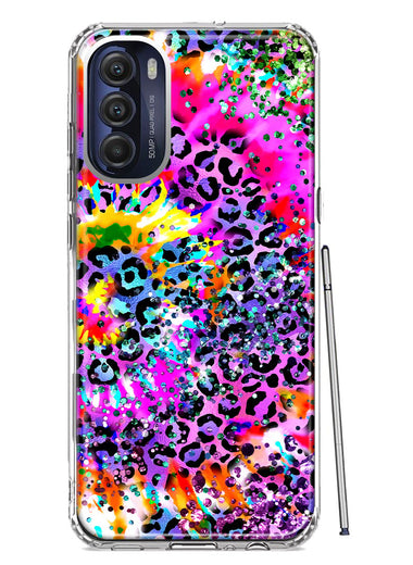 Motorola Moto G Stylus 5G 2022 Vibrant Pink Purple Tie Dye Summer Leopard Swirl Rainbow Hybrid Protective Phone Case Cover