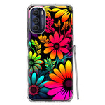Motorola Moto G Stylus 4G 2022 Neon Rainbow Glow Colorful Abstract Flowers Floral Hybrid Protective Phone Case Cover