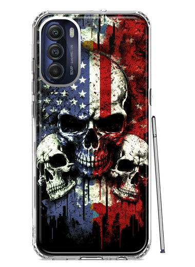 Motorola Moto G Stylus 5G 2022 American USA Flag Skulls Blue Red Double Layer Phone Case Cover