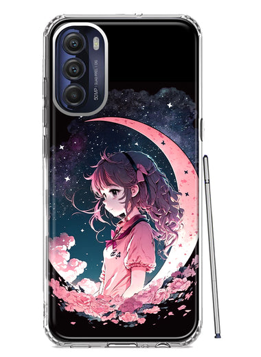 Motorola Moto G Stylus 5G 2022 Kawaii Manga Pink Cherry Blossom Dreaming Moon Girl Hybrid Protective Phone Case Cover