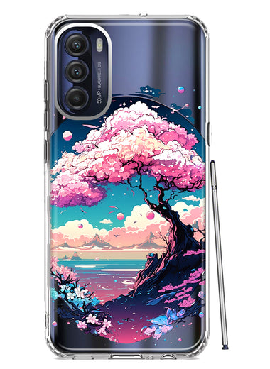 Motorola Moto G Stylus 4G 2022 Kawaii Manga Pink Cherry Blossom Japanese Sky Floral Ocean Hybrid Protective Phone Case Cover
