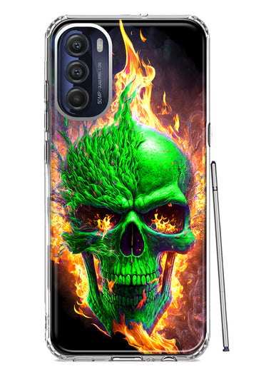 Motorola Moto G Stylus 4G 2022 Green Flaming Skull Burning Fire Double Layer Phone Case Cover