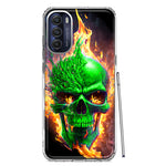 Motorola Moto G Stylus 5G 2022 Green Flaming Skull Burning Fire Double Layer Phone Case Cover